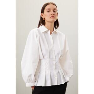 NATORI White Cotton Blend Collared Front Button Techno Poplin Top Size 8